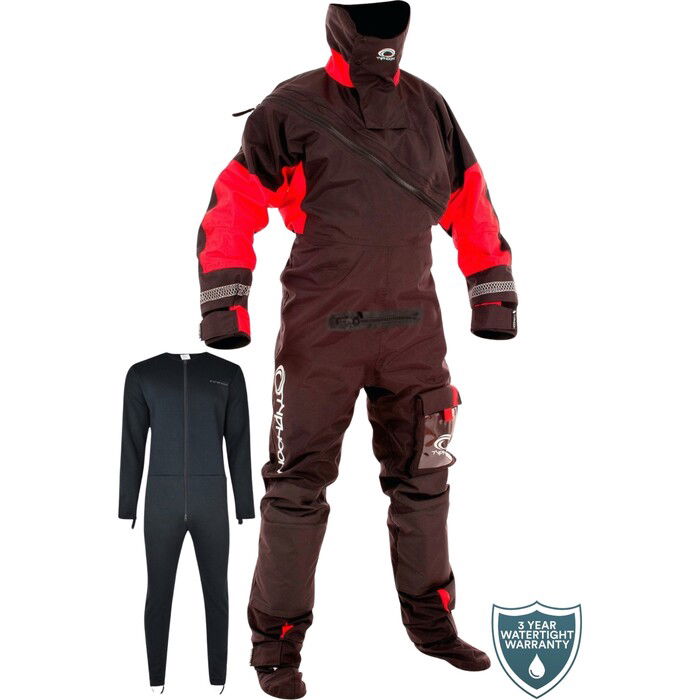 2023 Typhoon Max B Drysuit & Free Underfleece 100168 - Black / Red ...